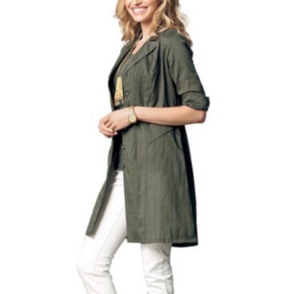 CAbi Tops - NWT CAbi Cotton Tunic Jacket Dress Olive Green Small “Got You Covered”